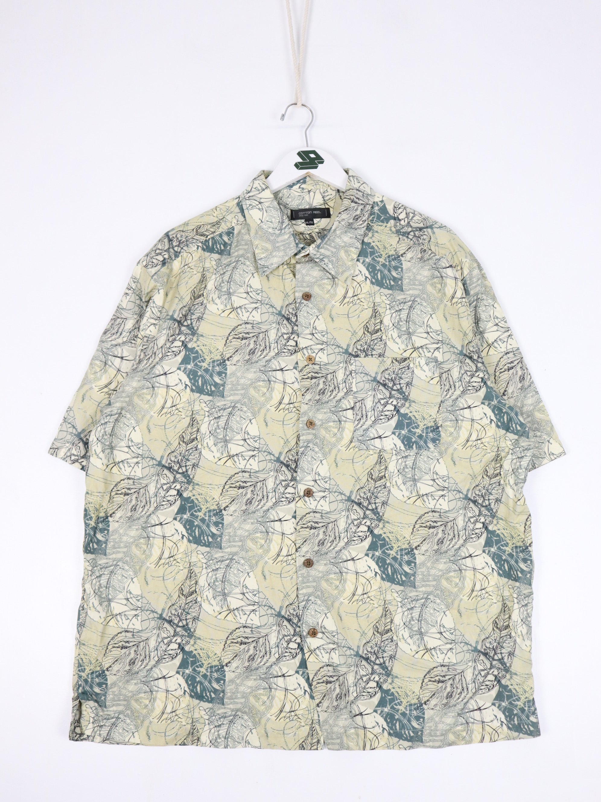 Cotton Reel Shirt Mens XL Yellow Hawaiian Button Up