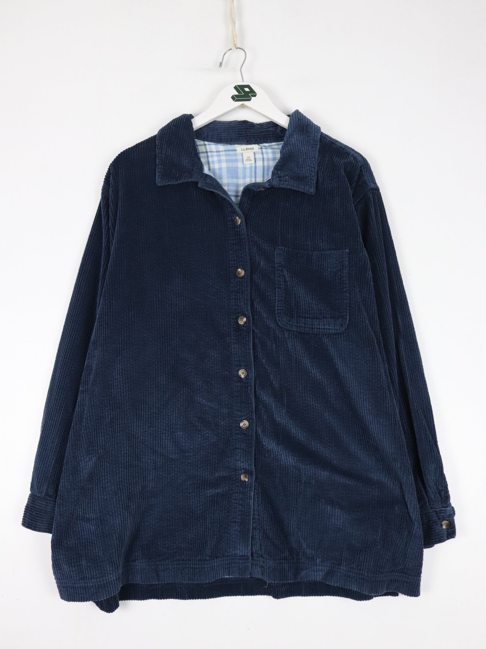 L.L. Bean Shirt Womens 2X Blue Corduroy Button Up Lined