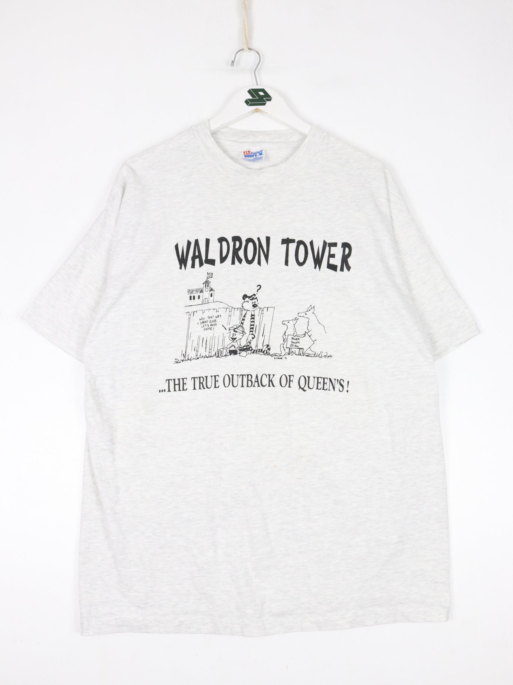 Vintage Waldron Tower T Shirt Mens XL Grey Calvin Hobbes 90s