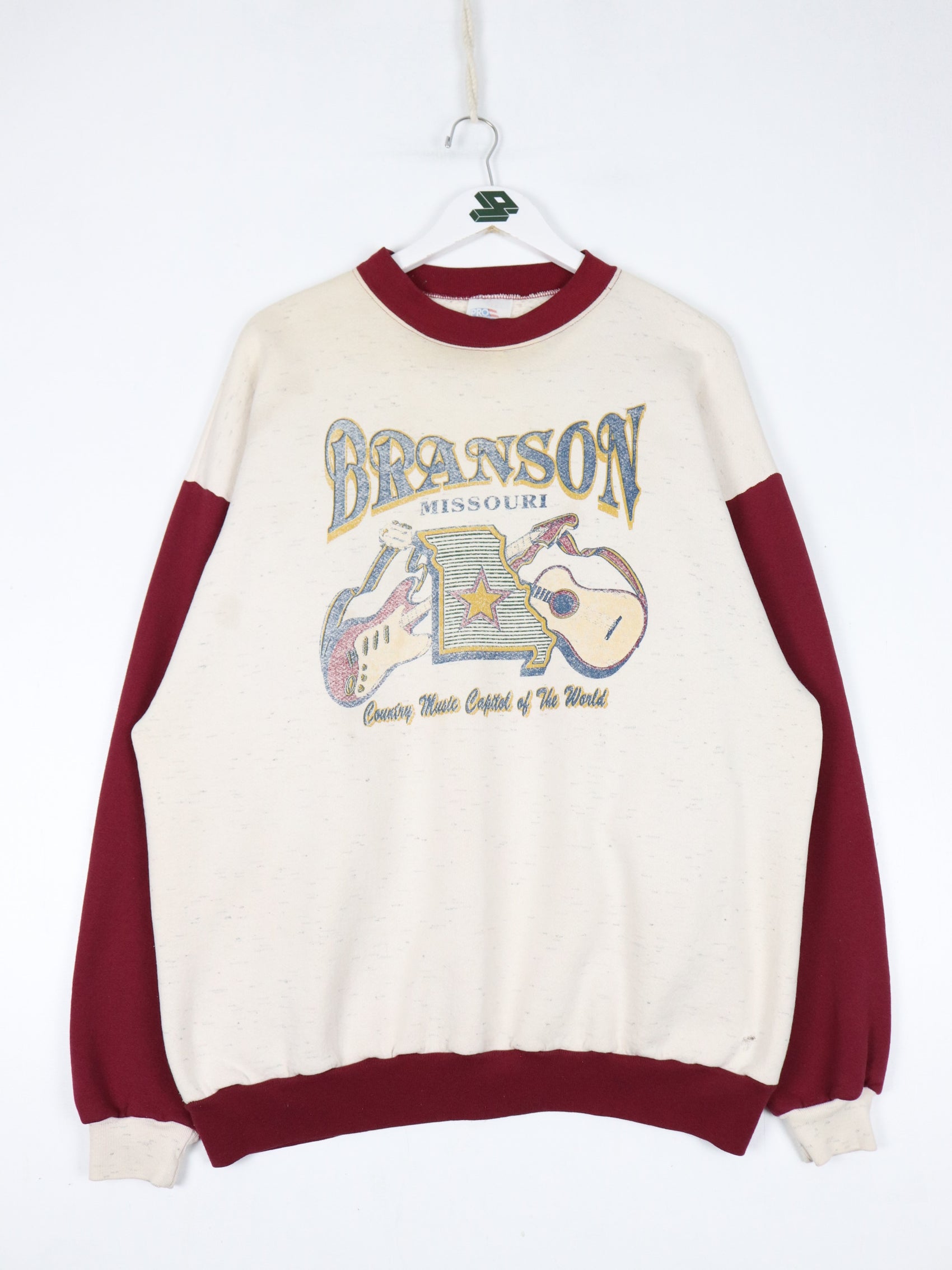 Vintage Branson Sweatshirt Mens 2XL Cream Red 90s