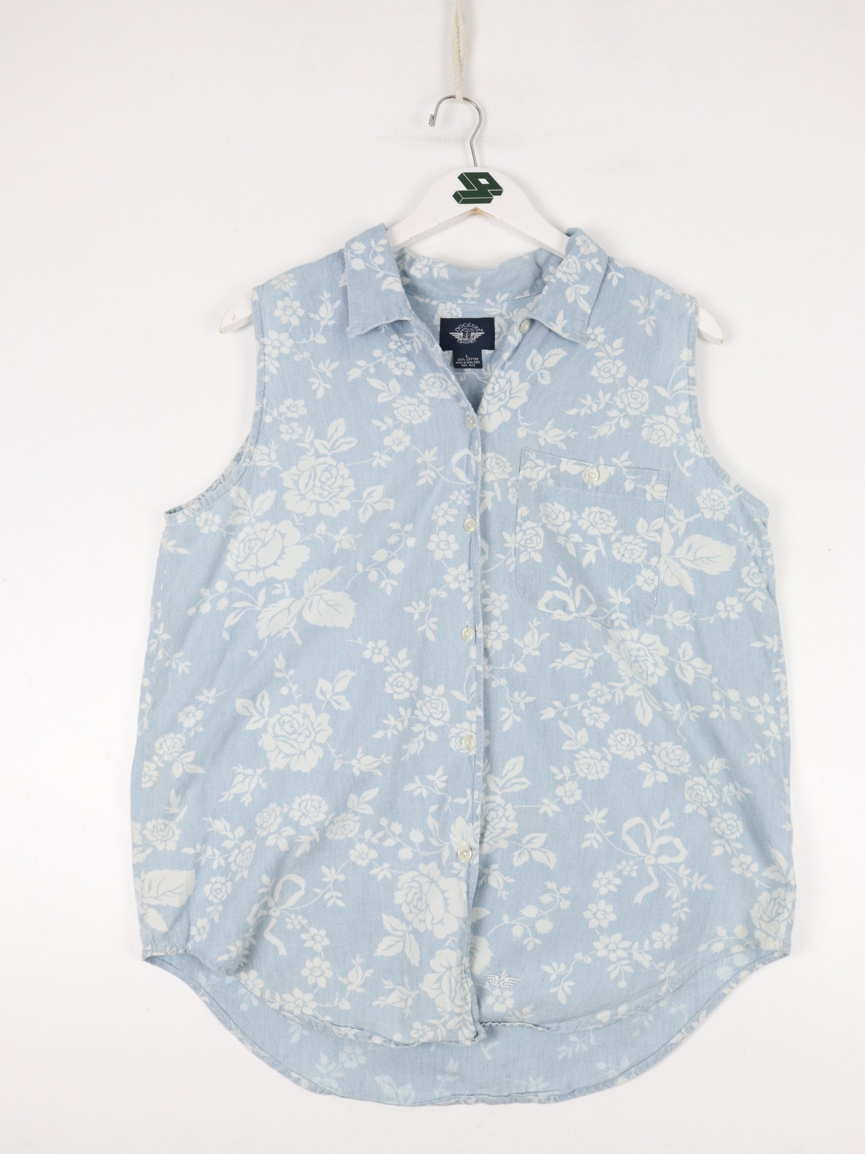 Vintage Dockers Shirt Womens Small Blue Floral Button Up Vest