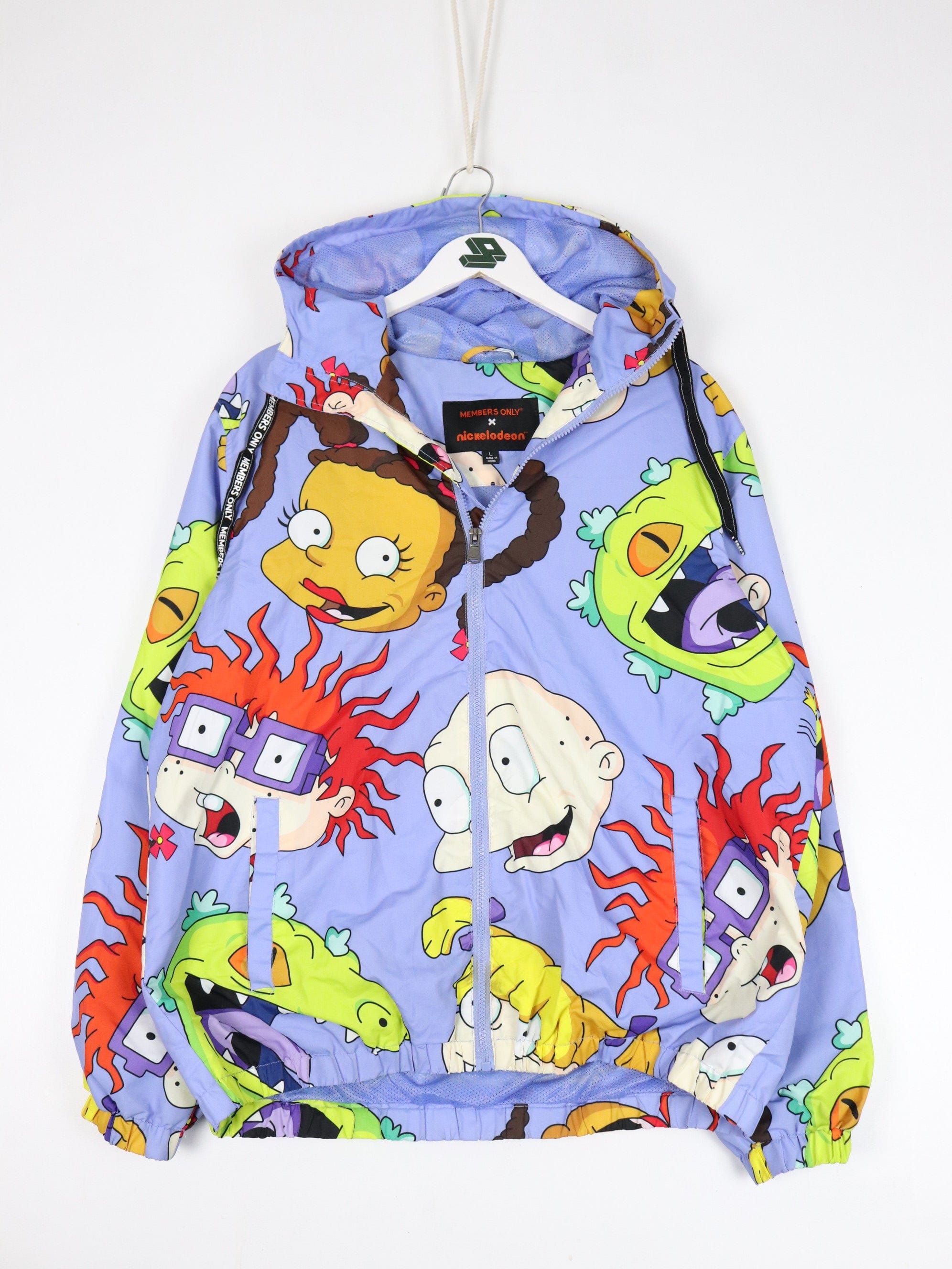 Members Only Nickelodeon Jacket Mens Large Blue Rugrats Cartoon All Over Print Lightweight