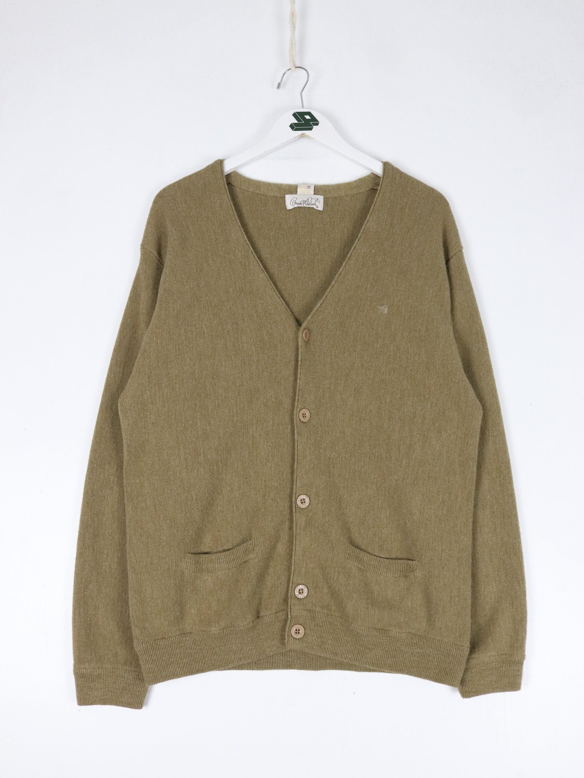 Vintage Arnold Palmer Sweater Mens XL Beige Knit Cardigan