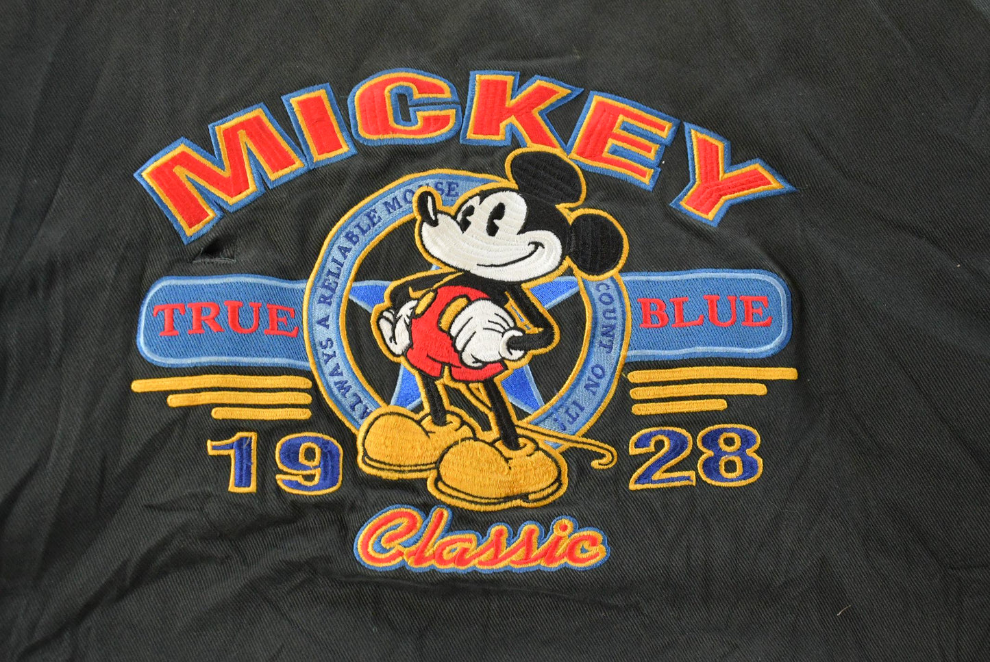 Vintage 1990s Thrashed Mickey Mouse Disney Varsity Snap Button Jacket Men's M