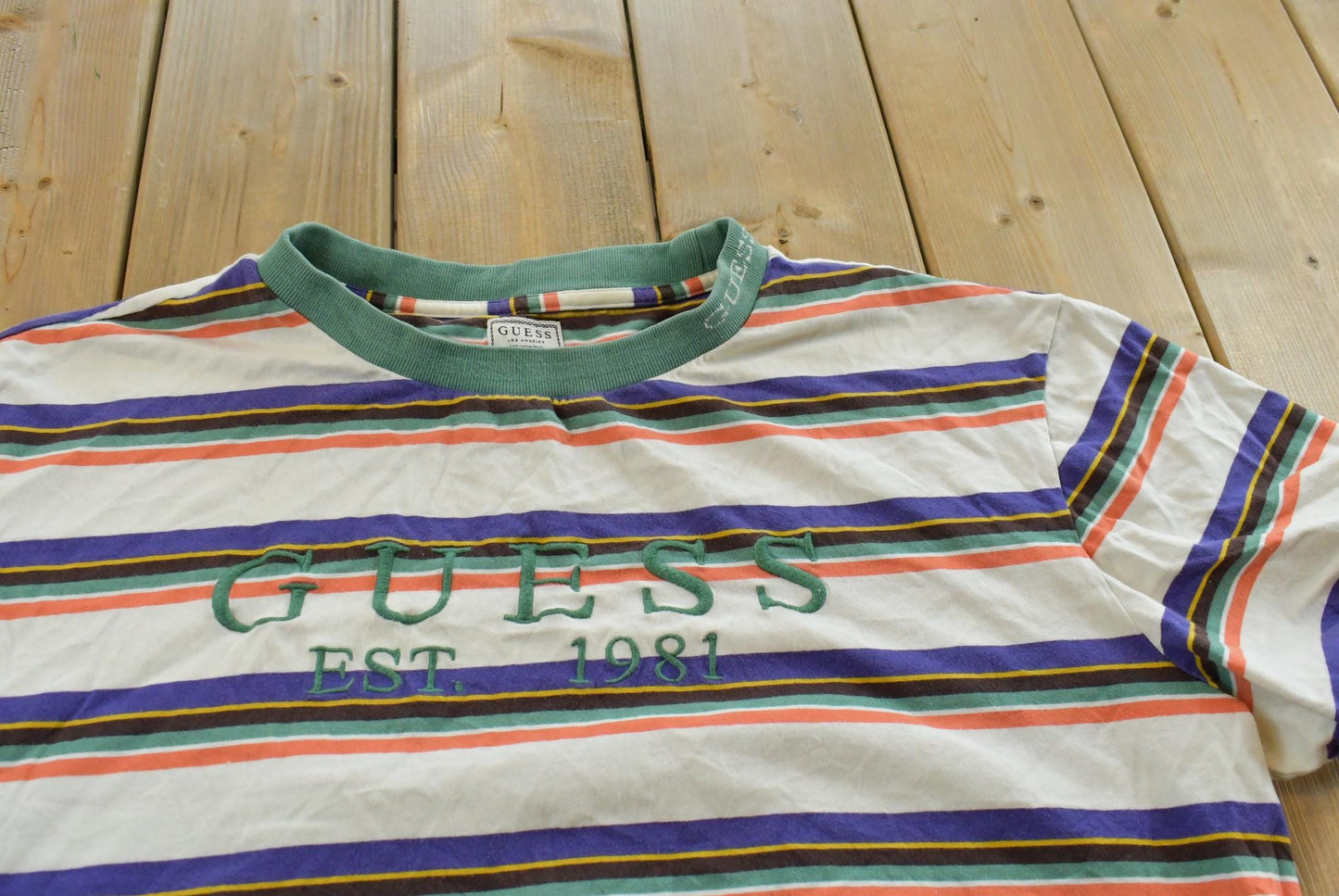 Vintage Y2K Guess Striped T-Shirt Womens 2XL