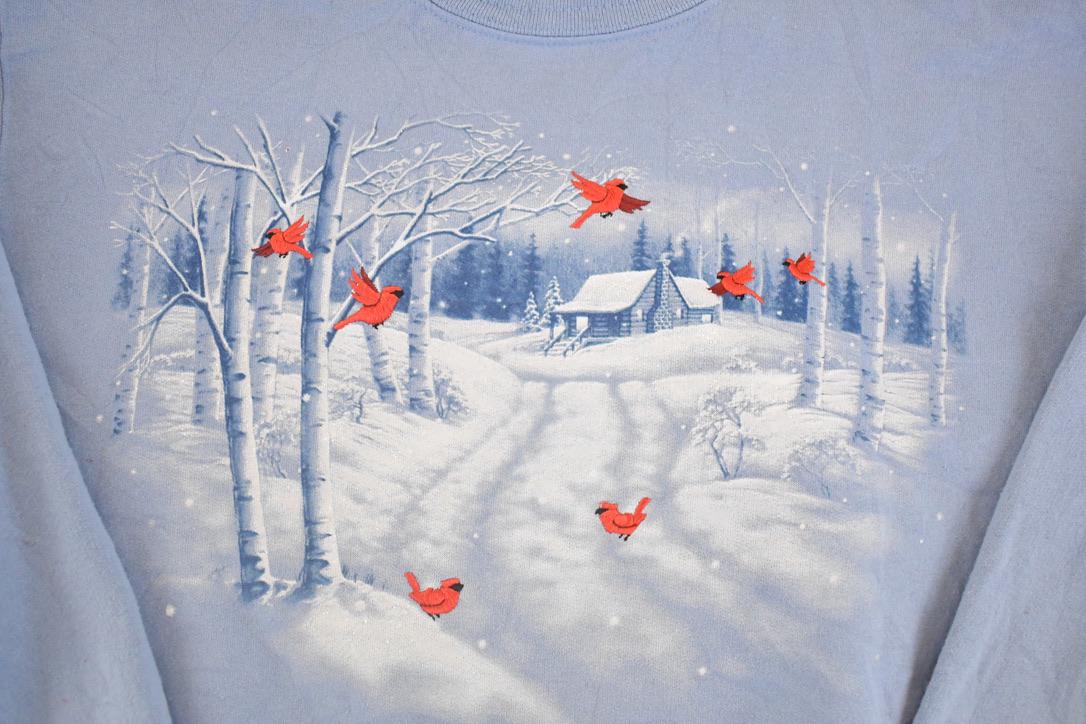 Vintage 1990s Winter Cardinals Double Collar Souvenir Crewneck Sweatshirt Women's L