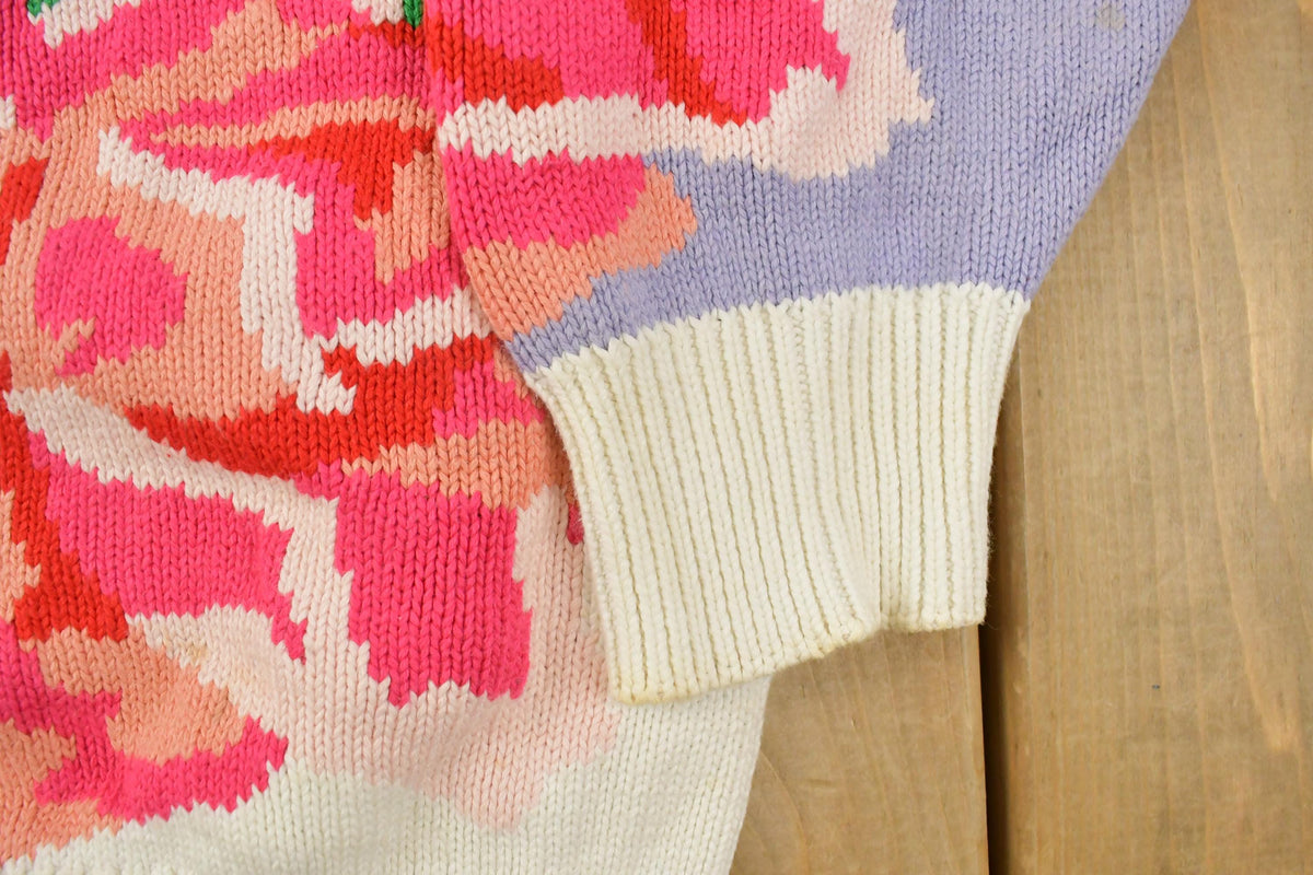 Vintage 1990s Floral Knit Cardigan Sweater Women's L
