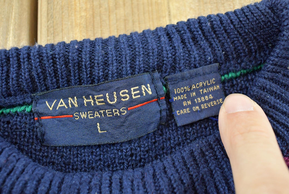 Vintage 1990s Van Heusen Acrylic Knit Striped Crewneck Sweater Men's M