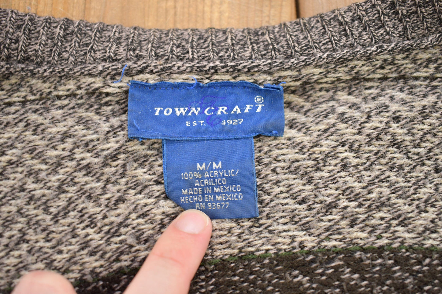 Vintage 1990s Town Craft Knitted Plaid Cardigan Sweater Men's Medium