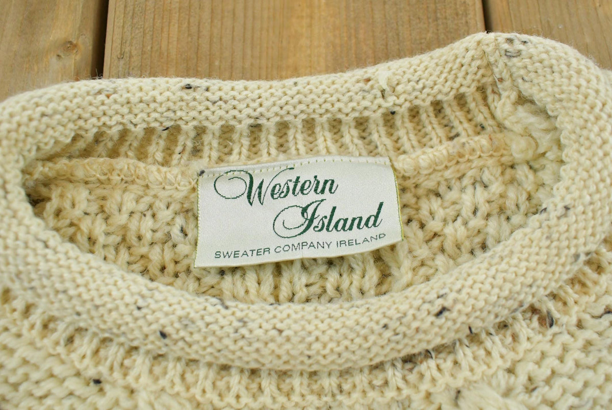 Vintage 1980s Western Island Wool 3D Cable Knit Sweater Men's XL