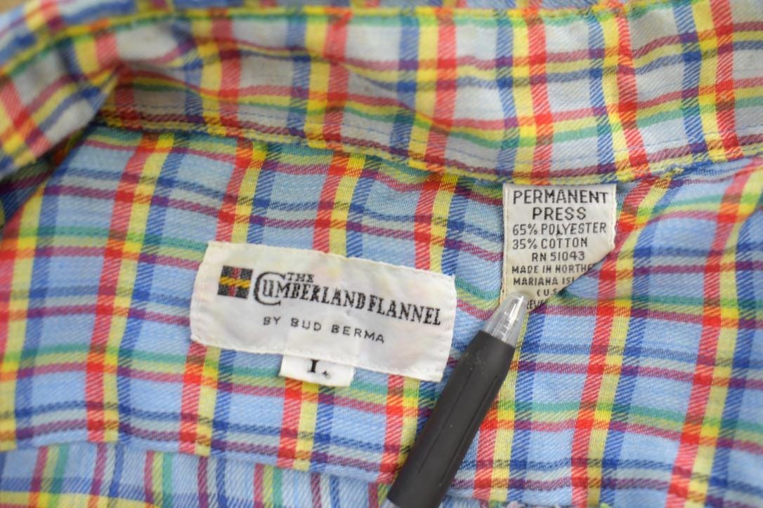 Vintage 1960s Cumberland Flannel Check Button Up Shirt Men's Medium