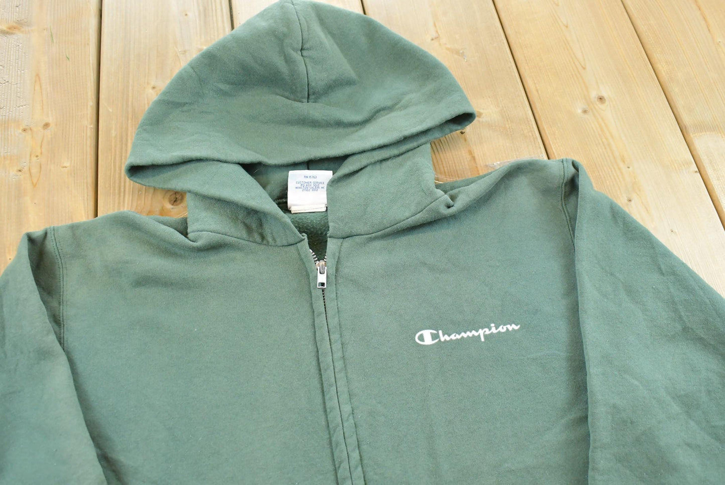 Vintage 2000s Champion Blank Green Full Zip Hoodie Sweatshirt Men's S