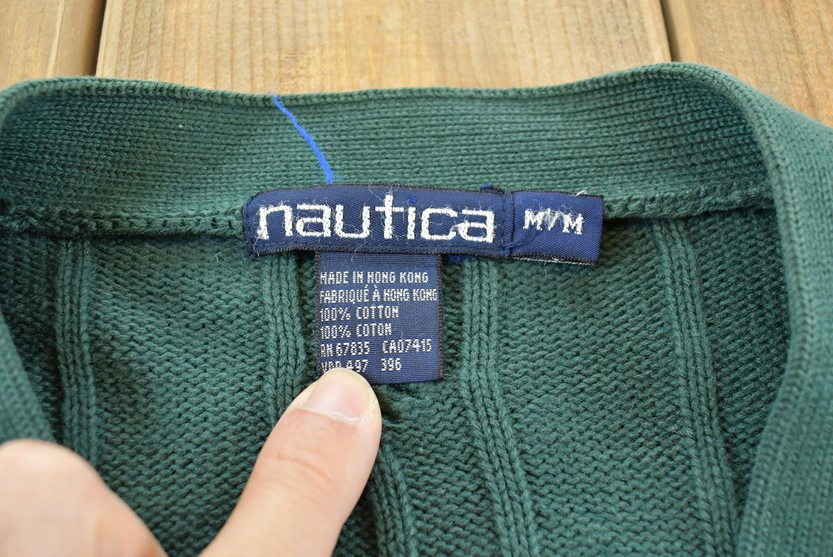 Vintage 1990s Nautica Cable Knit Cotton Cardigan Sweater Men's L
