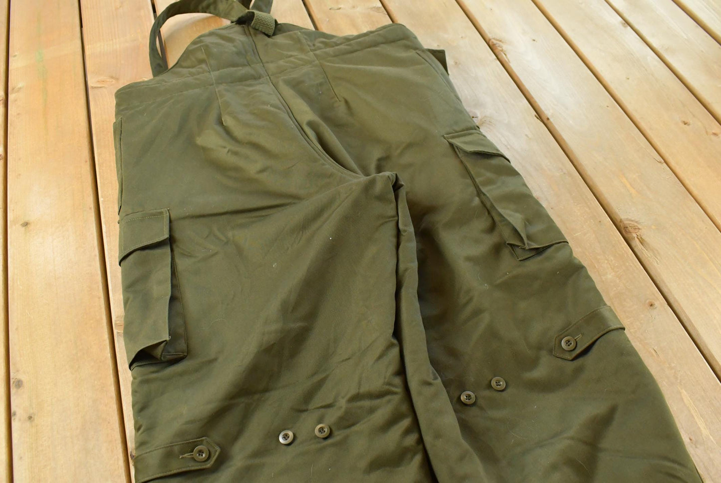Vintage 1990s Military Olive Green Insulated Bib Cargo Overalls Men's 40 x 28.5