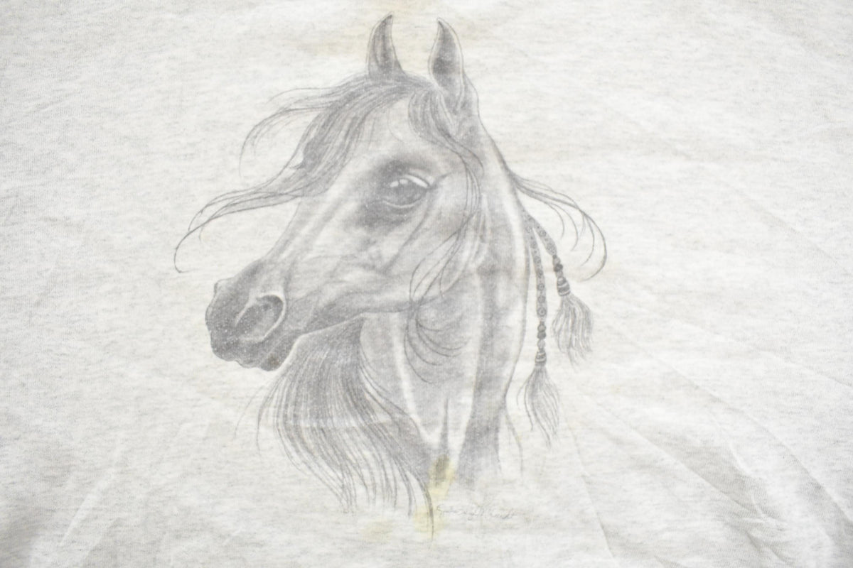 Vintage 1990s Horse Sketch Illustration Crewneck Sweatshirt Men's XL