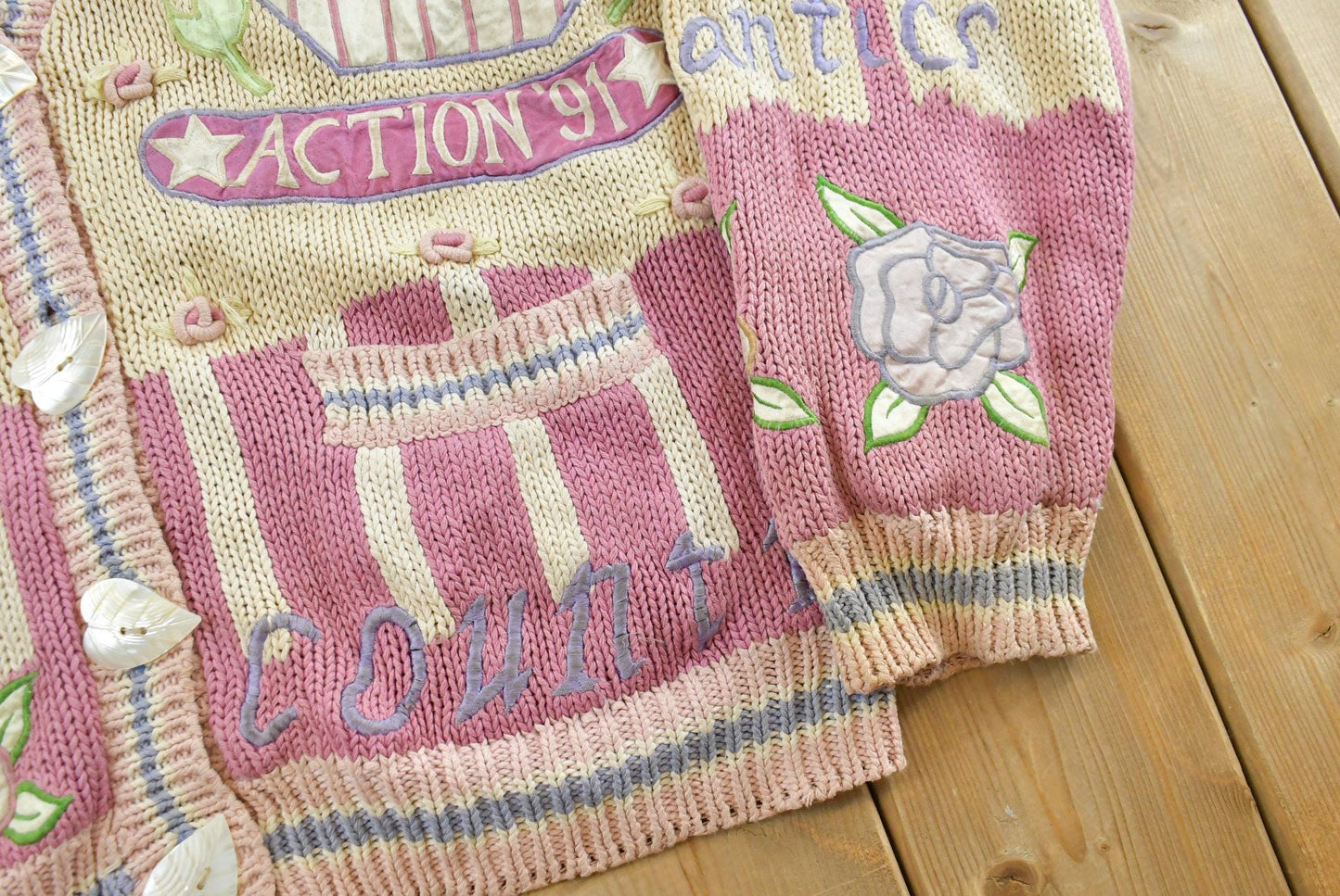 Vintage 1980s Absolutely No Jeans Funky Abstract Embroidered Knit Cardigan Sweater Women's 2XL / 80s Streetwear