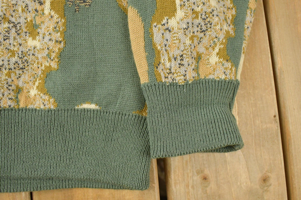 Vintage 1990s Far Horizons Wool Knit Abstract Pattern V Neck Sweater Men's Large