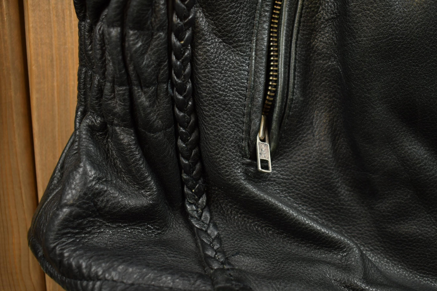 Vintage 1980s Womens Leather Braid Stud Biker Jacket from propervintagecanada