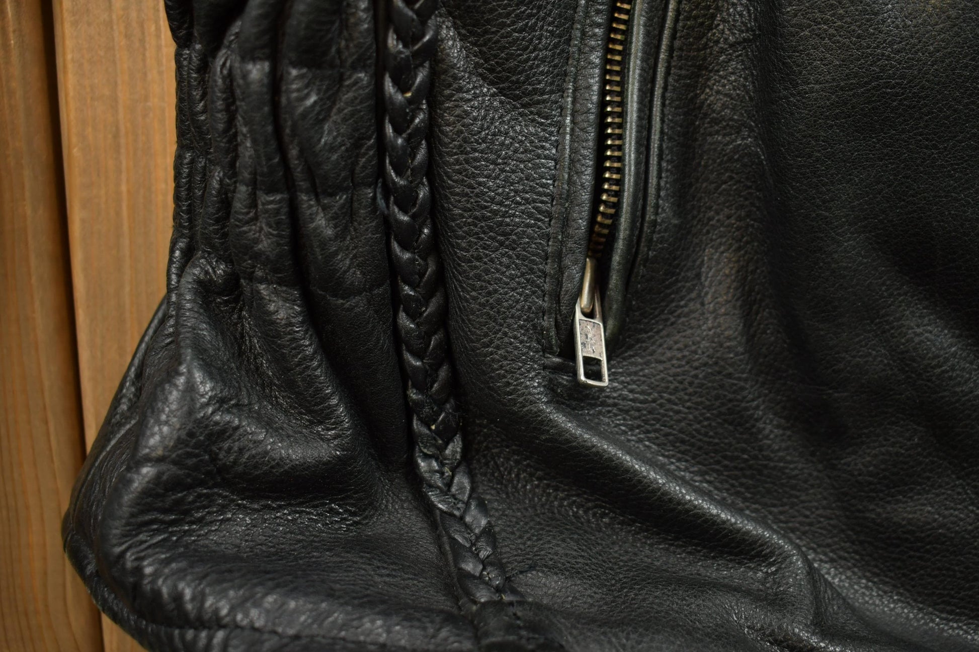 Vintage 1980s Womens Leather Braid Stud Biker Jacket from propervintagecanada