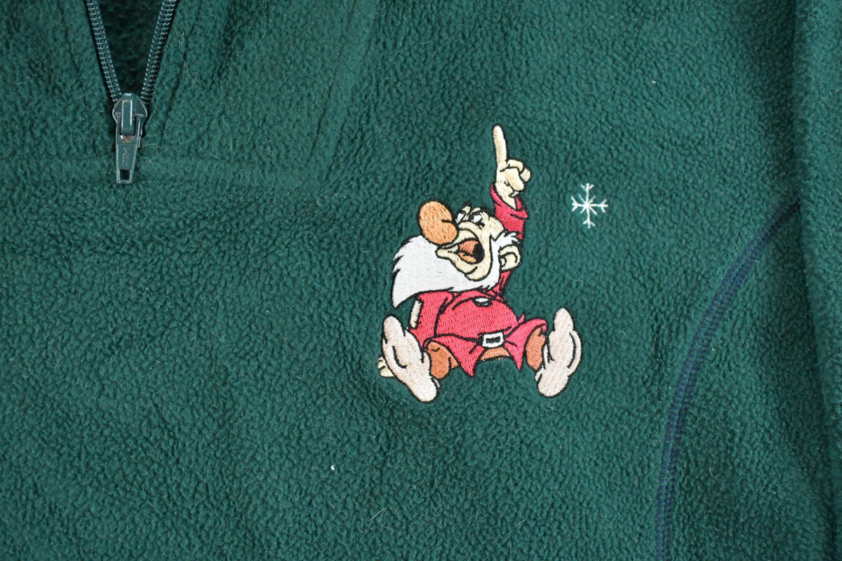 Vintage 1990s Snow White Seven Dwarves Disney Quarter Zip Fleece Sweater Men's Large / 90s Embroidered Retro Cartoon Sweatshirt
