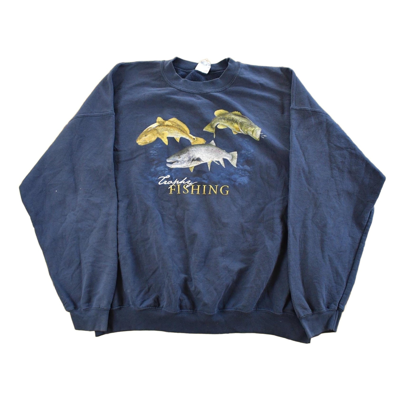 Vintage 2000s Trophey Fishing Theme Crewneck Sweatshirt Men's 2XL