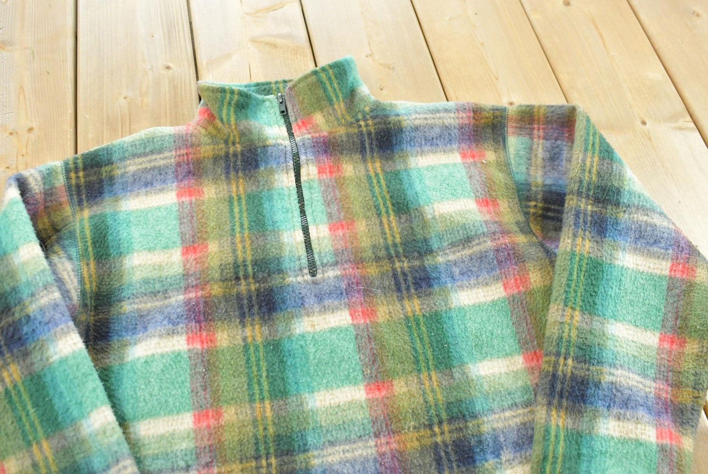 Vintage 1990s Cherrys Plaid Quarter Zip Fleece Sweater Men's S