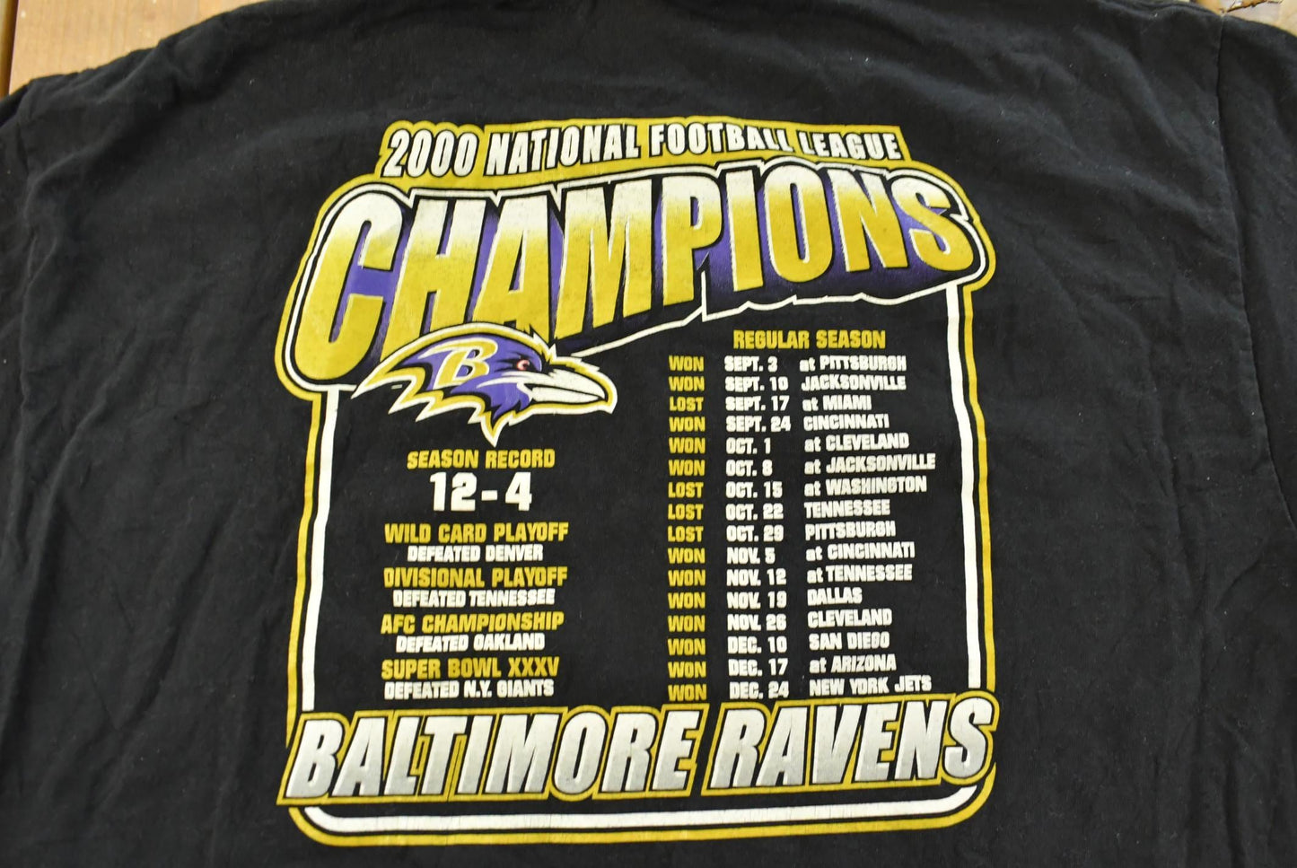 Vintage 2000 Baltimore Ravens NFL Superbowl Champions Graphic T-Shirt Men's XL