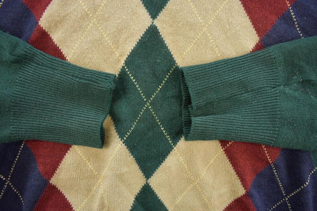 Vintage 1990s Argyle Knit V-Neck Pullover Sweater Men's L