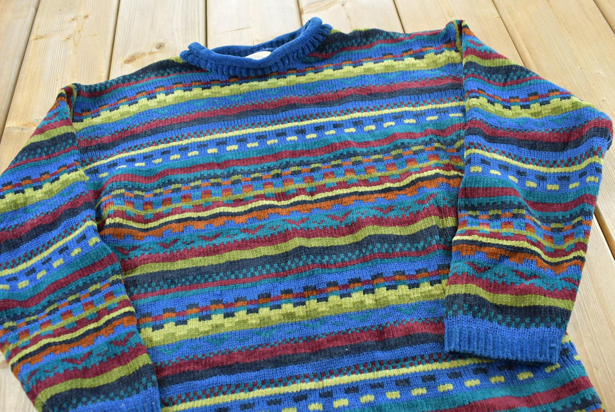 Vintage 1980s Best United Garment Company Striped Acrylic Knit Sweater Women's M