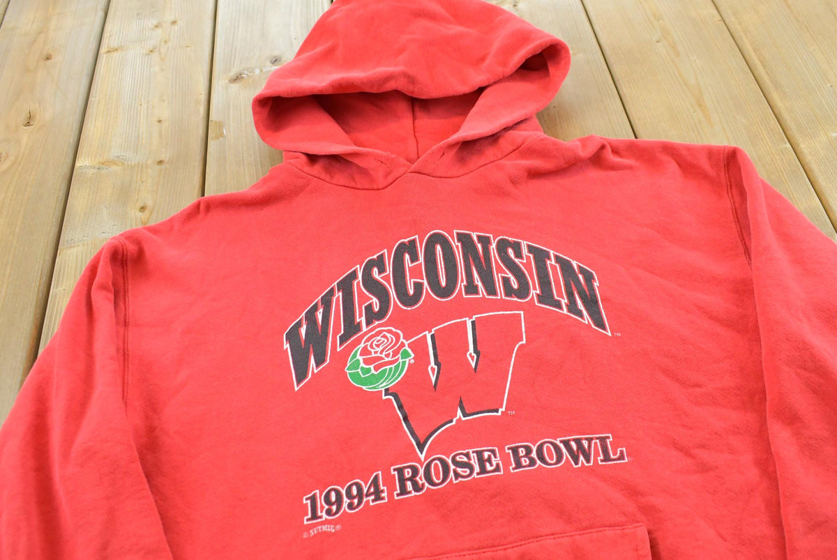 Vintage 1994 Nutmeg Mills Rose Bowl University Of Wisconsin Collegiate Hoodie Sweatshirt Men's M