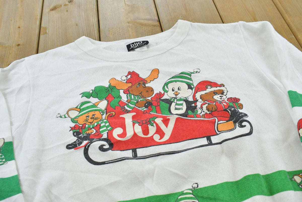 Vintage 1990s Joy Christmas Sled Animals Crewneck Sweatshirt Women's XL