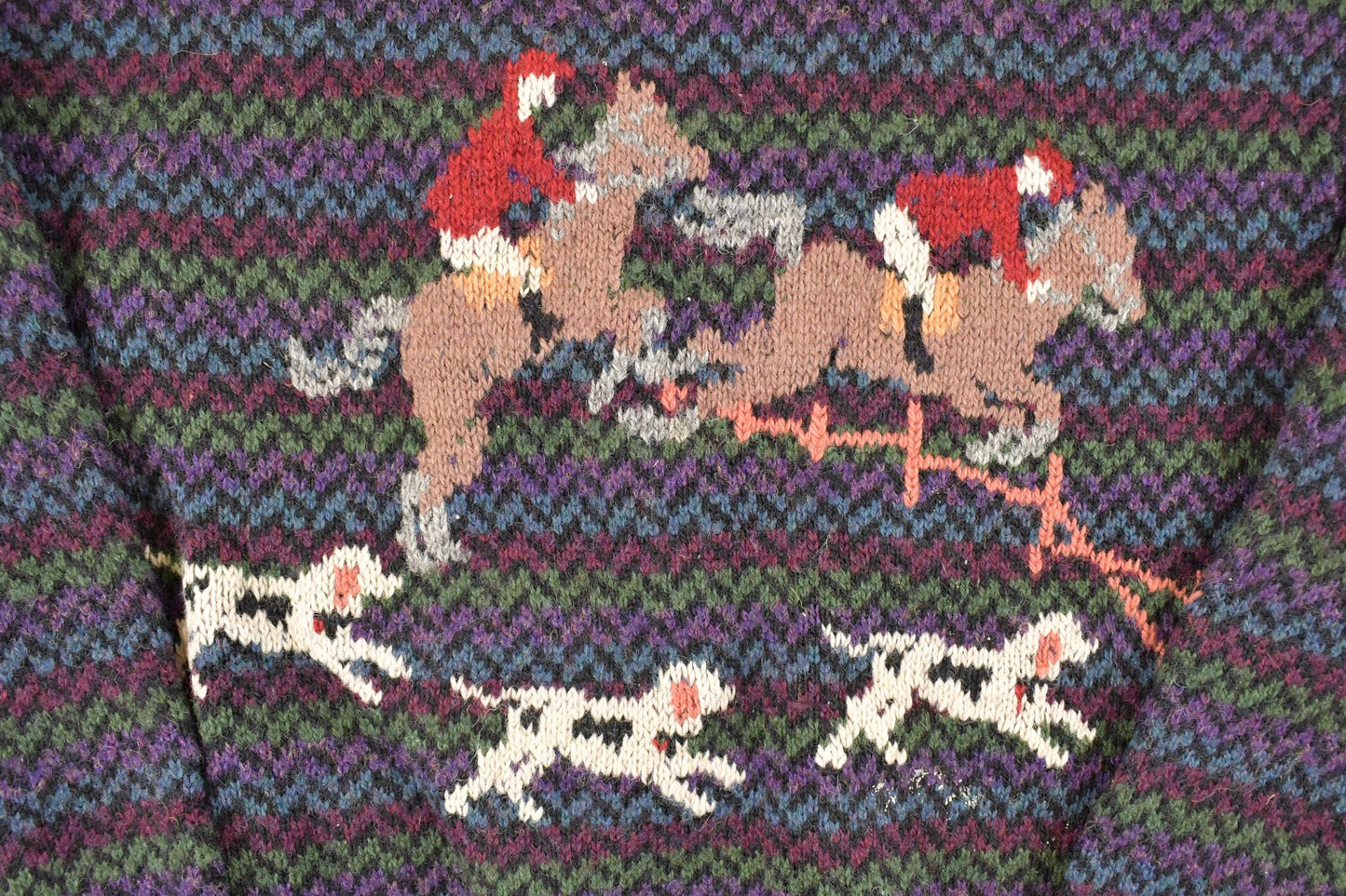 Vintage 1990s The Woolrich Women Jumping Horses Wool Knit Crewneck Sweater Women's L