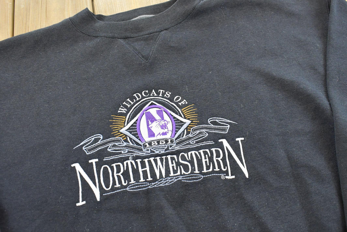 Vintage 1990s Northwestern University Wildacts Embroidered Collegiate Crewneck Sweatshirt Men's XL
