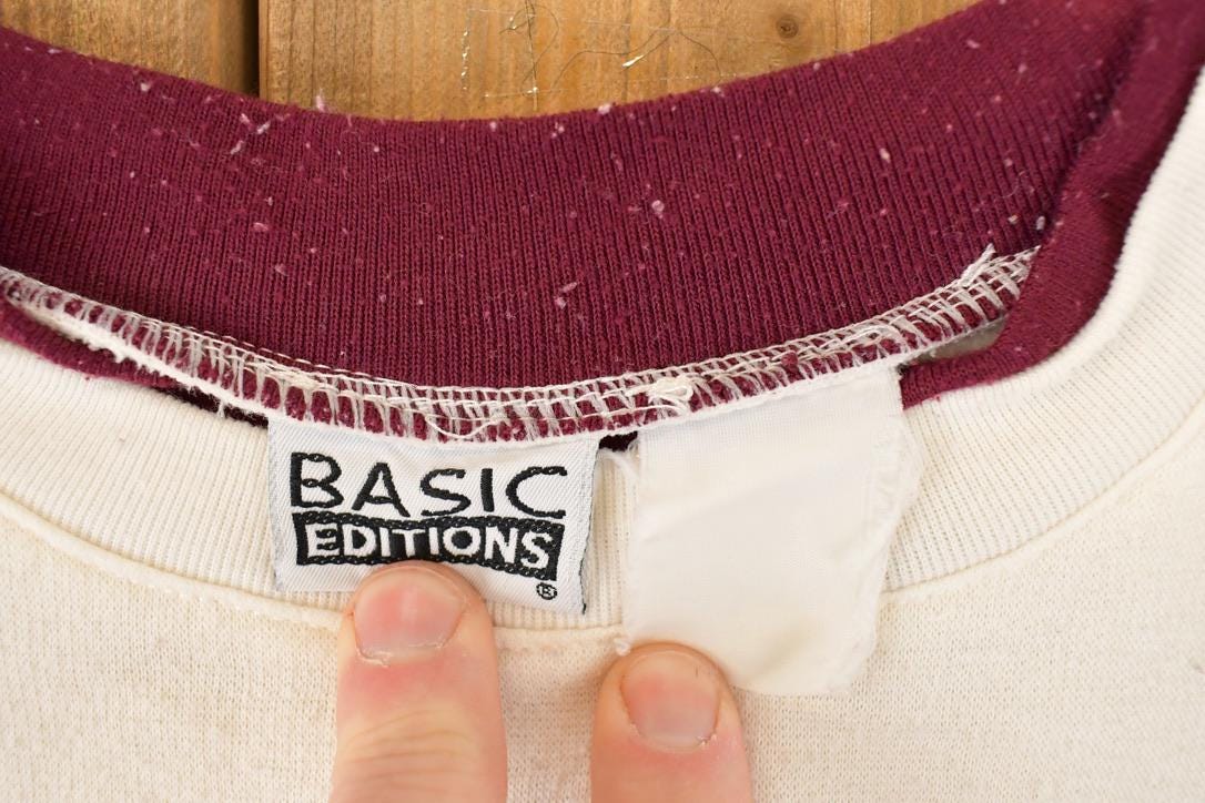 Vintage 1990s Basic Editions Floral Graphic Print Double Collar Crewneck Sweatshirt Womens L