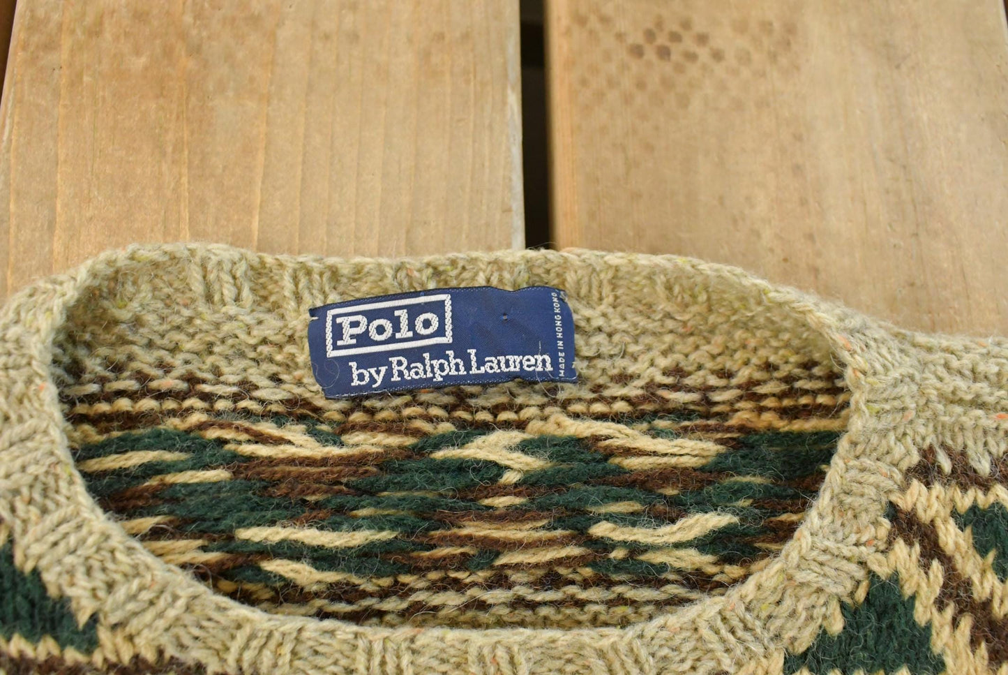 Vintage 1990s Polo Ralph Lauren Aztec Nordic Wool Hand Knit Sweater Men's L