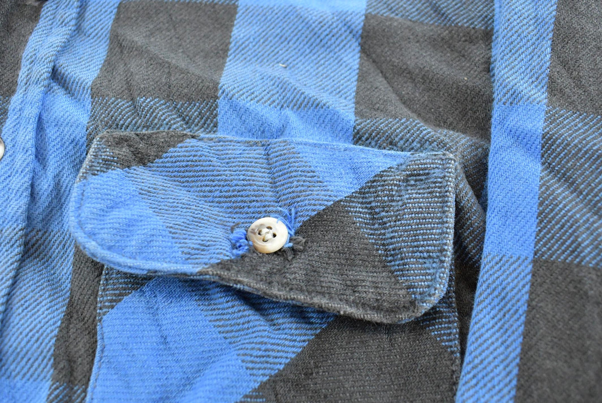 Vintage 1990s Blue Buffalo Check Plaid Flannel Button Up Shirt Men's M