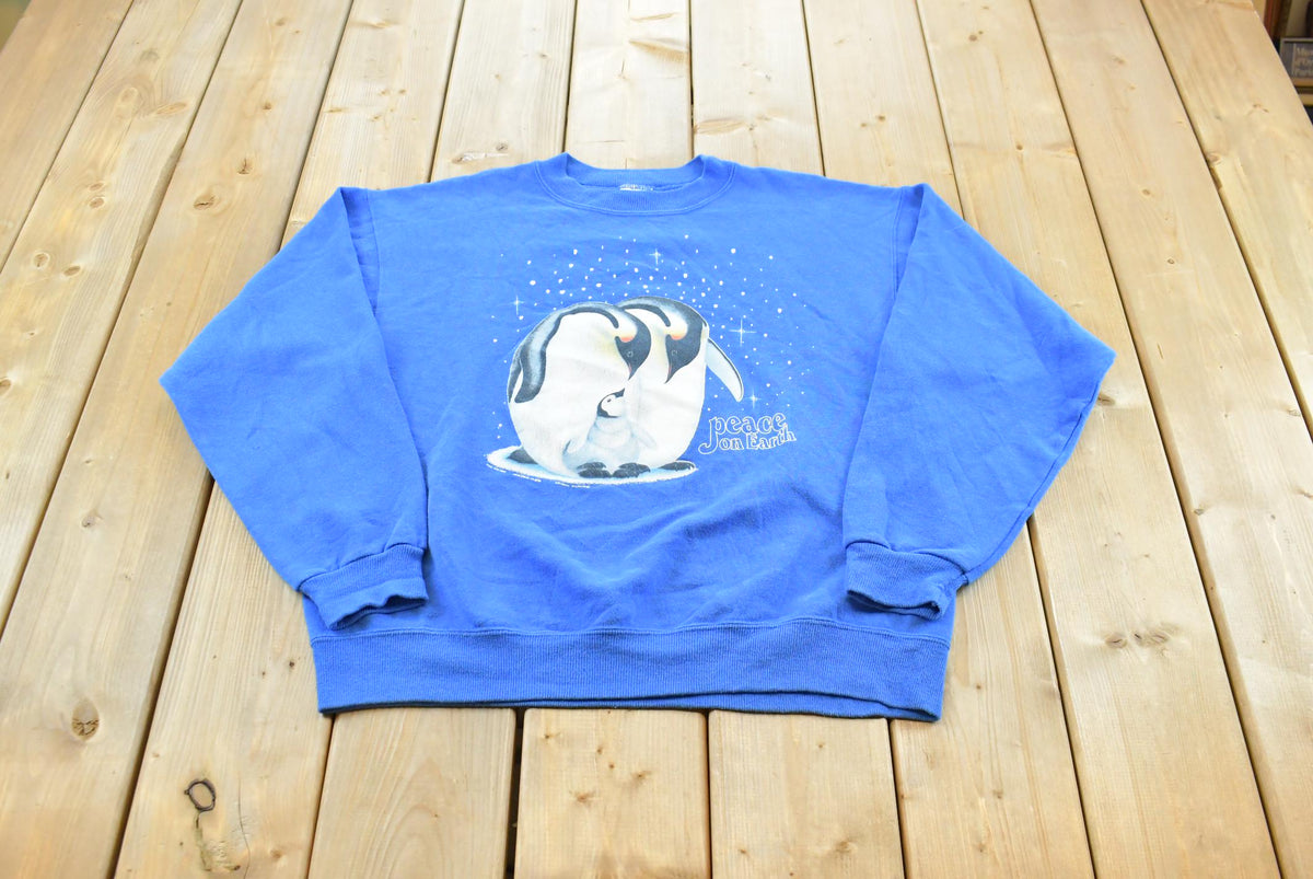 Vintage 1990s Peace On Earth Penguins Arctic Sweatshirt Men's M / 90s Streetwear / Made in USA / Nature Animal Outdoors