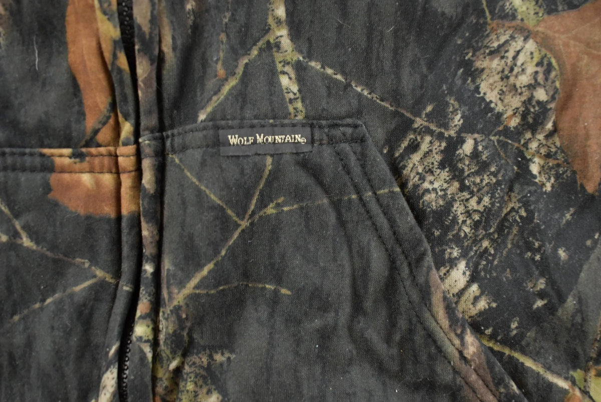 Vintage 1990s Wolf Mountain Tree Camo Full Zip Hoodie Men's 5XL