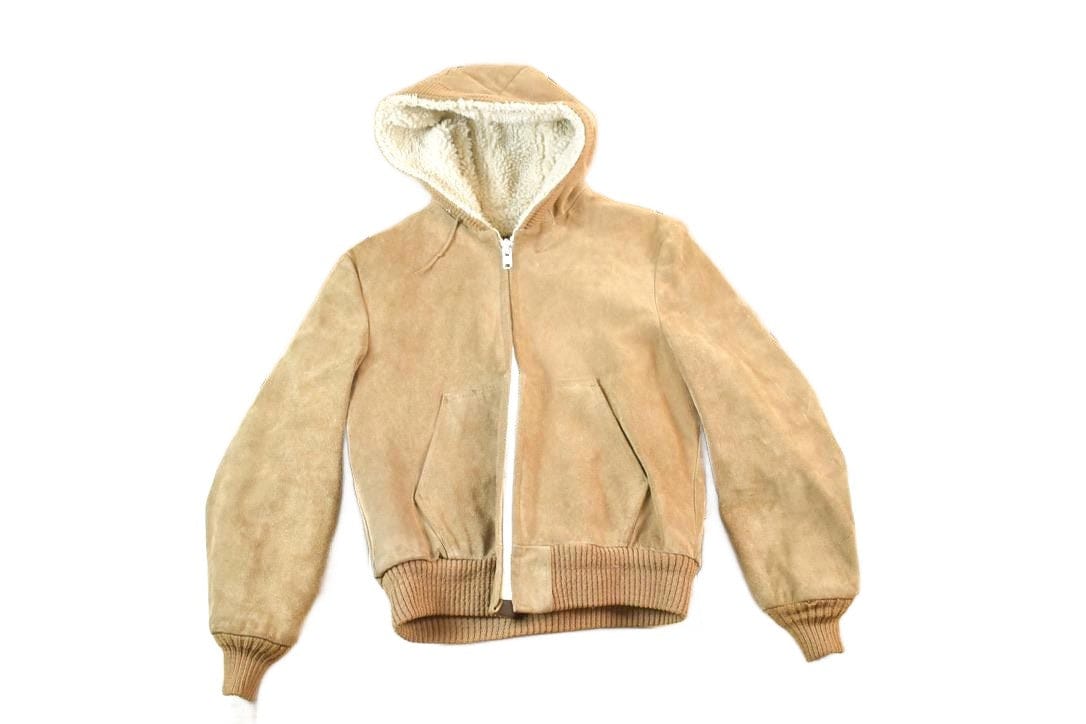 Vintage 1970s William Barry Suede Leather Hooded Jacket Coat Perfectly Distressed Made In USA Men's Large