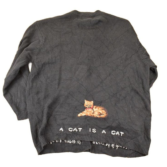 Vintage 1990s The Quacker Factory AOP Embroidered Cat Knit Cardigan Sweater Women's XL