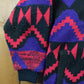 Vintage 1980s Express Knitted Abstract Cardigan Sweater Jacket Men's Medium