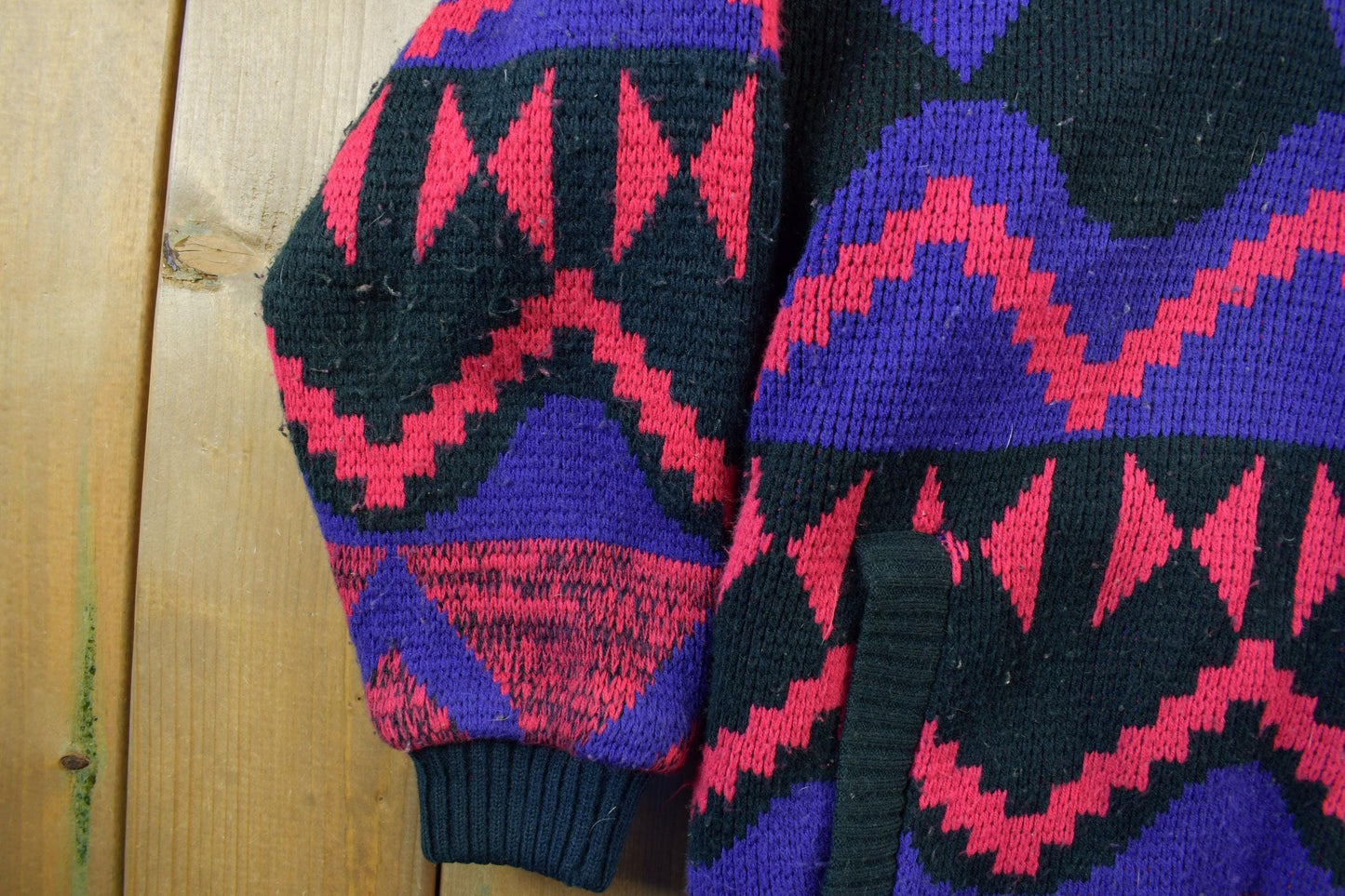 Vintage 1980s Express Knitted Abstract Cardigan Sweater Jacket Men's Medium