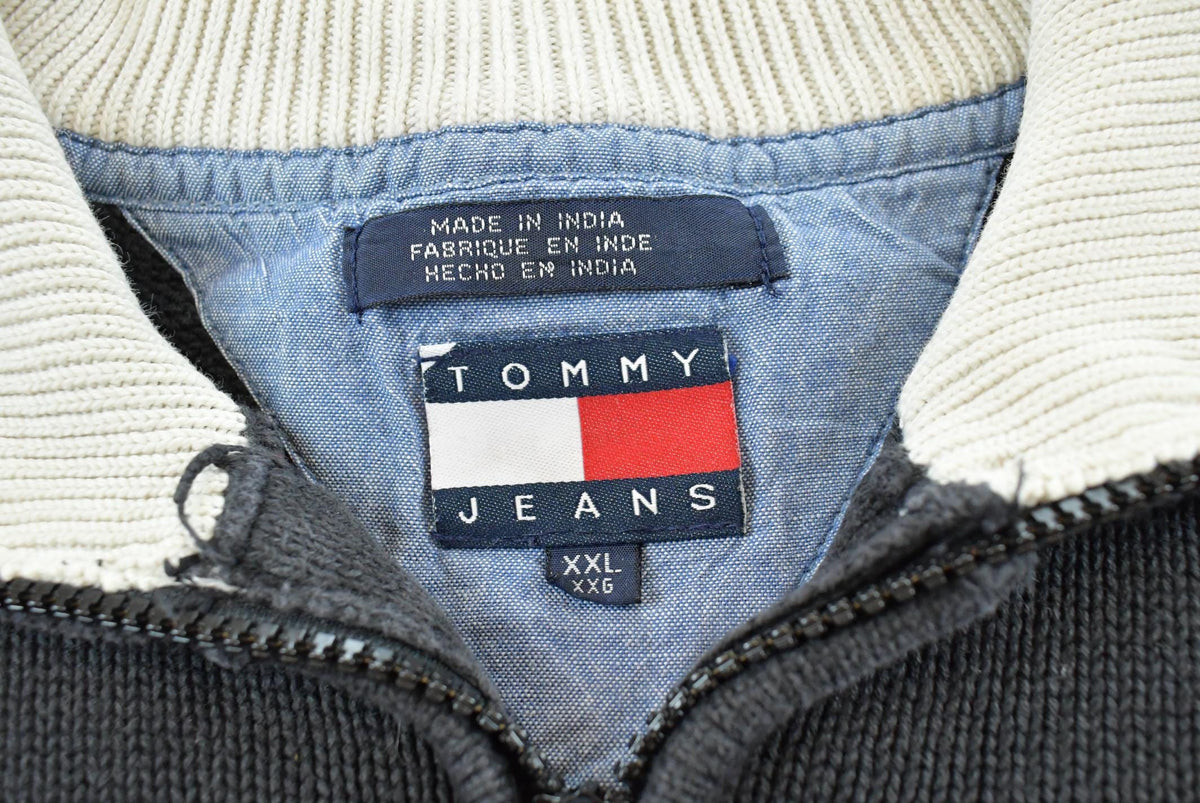 Vintage 1990s Tommy Hilfiger Striped Quarter Zip Knit Sweater Men's L