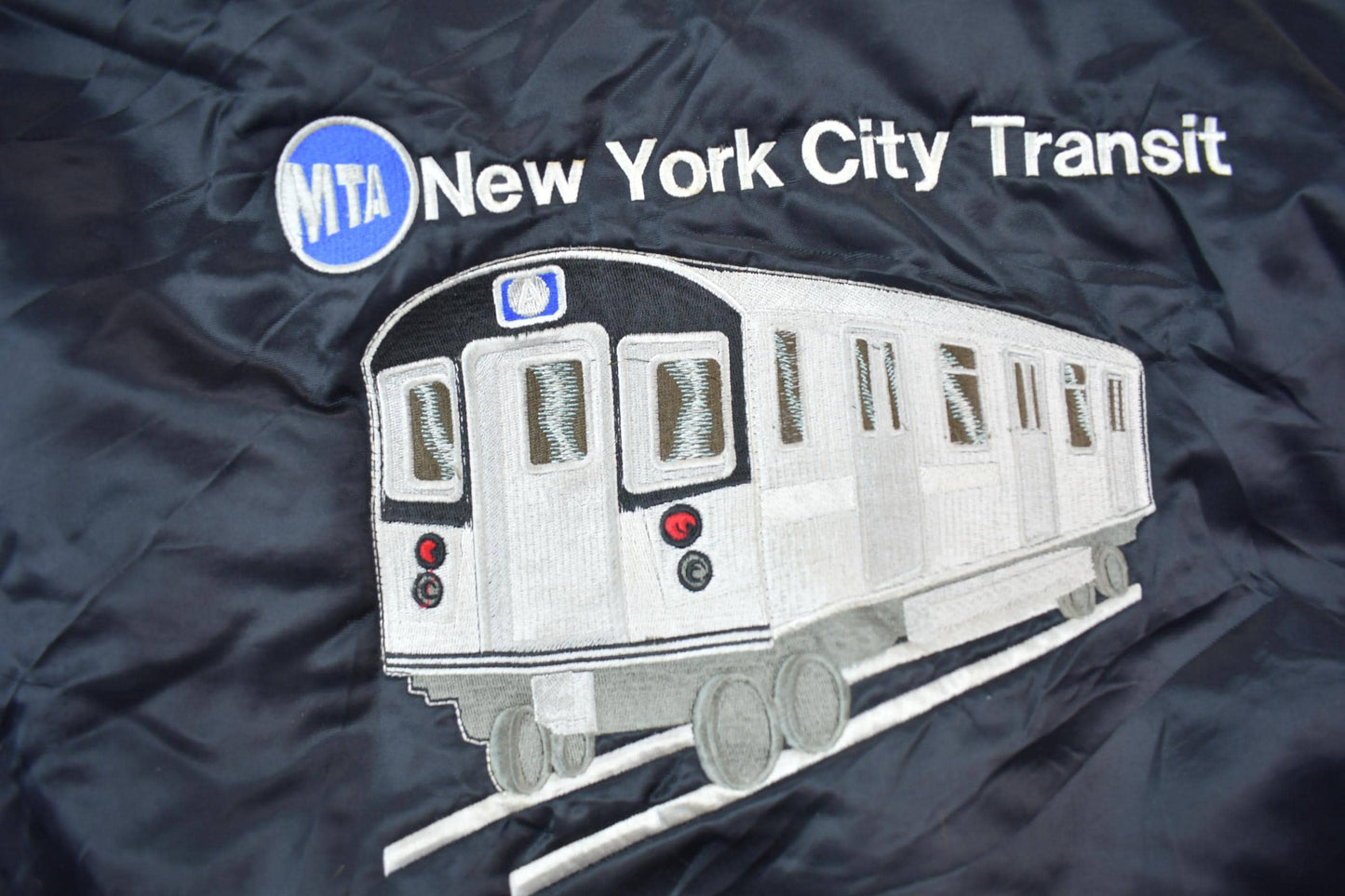 Vintage 1990s MTA New York City Transit Embroidered Snap Button Satin Jacket Made In USA Men's 2XL