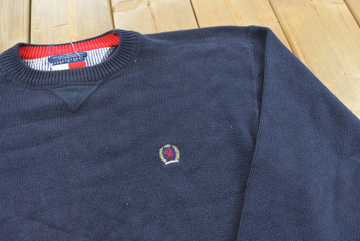 Vintage 1990s Tommy Hilfiger Cotton Knit Crest Logo Crewneck Sweater Men's M