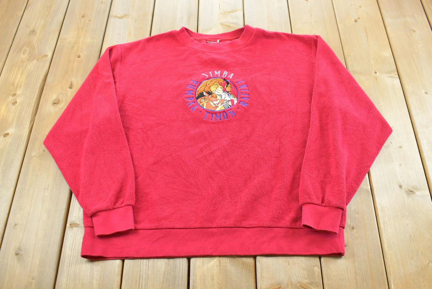 Vintage 1990s Walt Disney Lion King Fleece Crew Neck Sweatshirt Men's L / 90s Streetwear / Simba Timon Pumba Rafiki