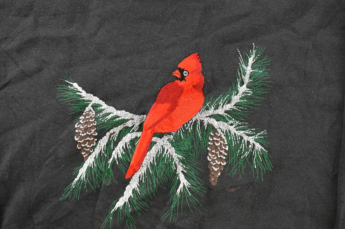 Vintage 1990s Cardinal Birds Collared Sweatshirt Men's Large