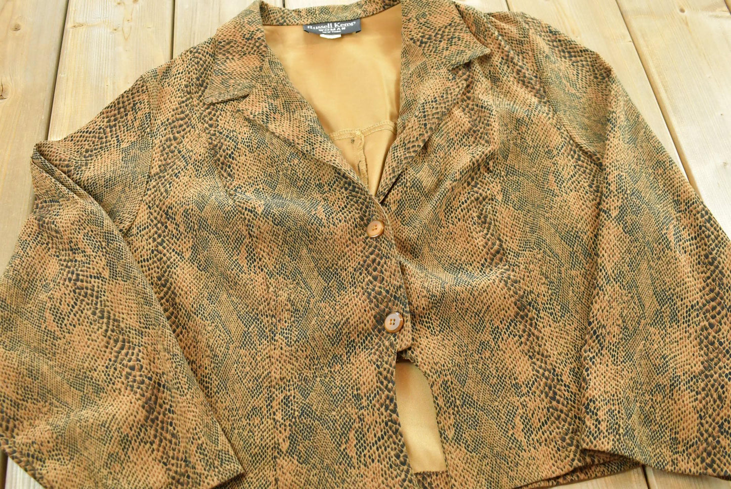 Vintage 1990s Russel Kemp Faux Snakeskin Pattern Blazer Jacket Women's 2XL