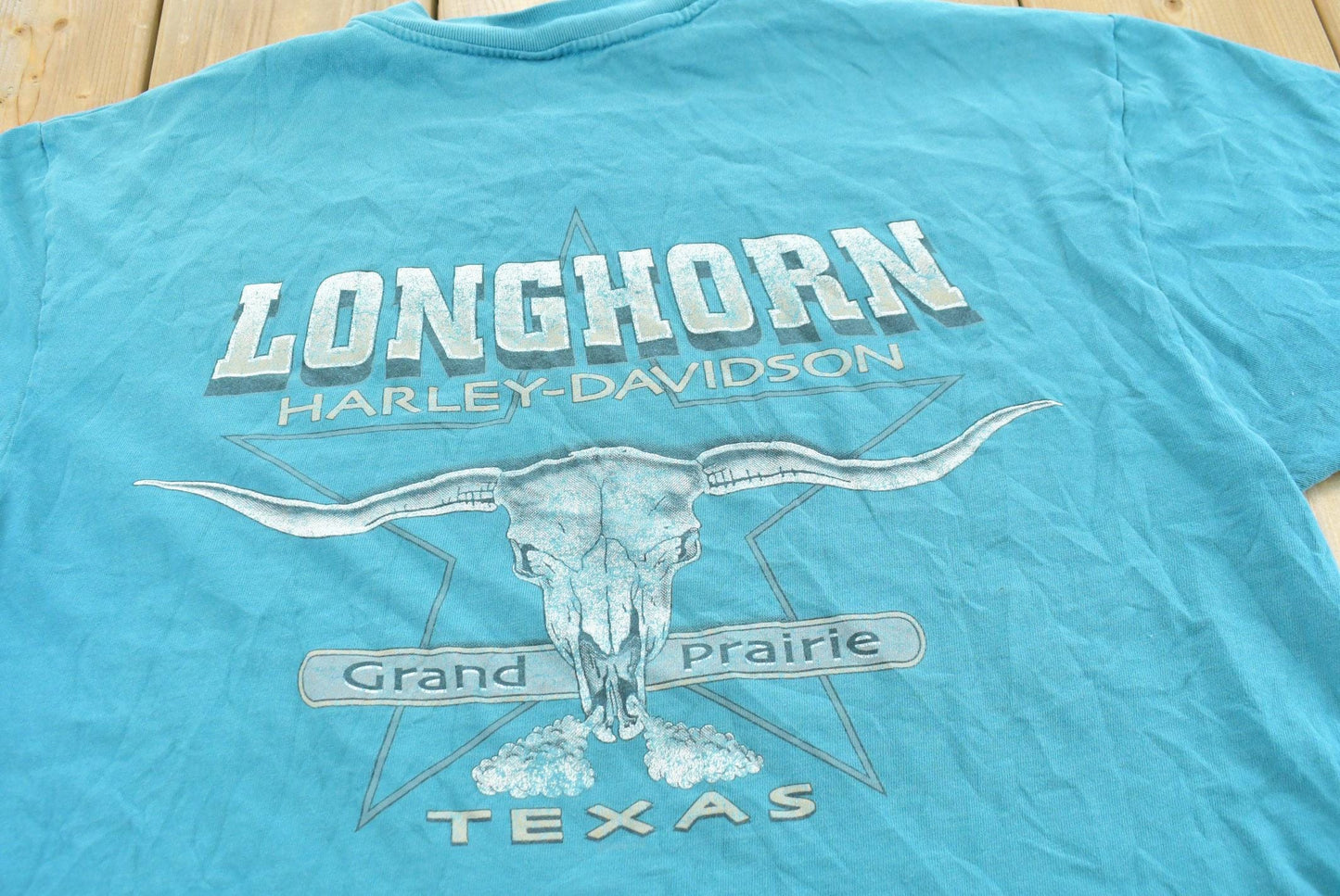 Vintage 1990s Grand Prairie Texas Harley-Davidson Long Horn Steer Skull Motorcycle T-Shirt Men's L