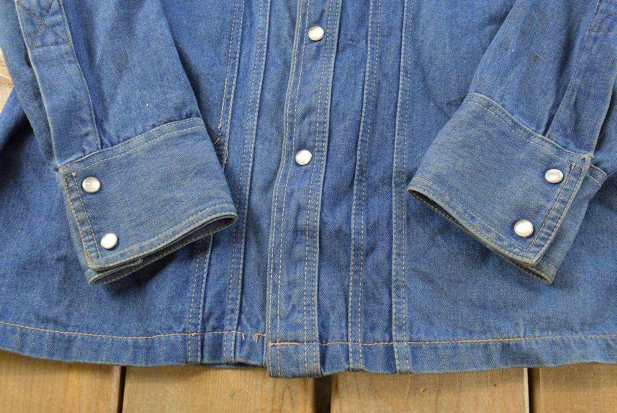 Vintage 1990s Jeans Best Western Style Pearl Snap Button Up Rodeo Shirt Men's L